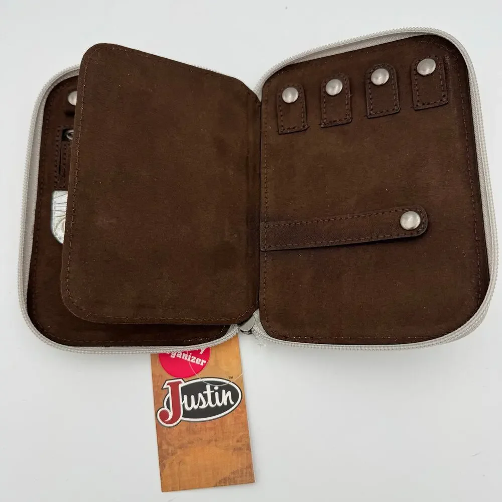 Justin Jewelry Organizer White Western Tooled Zip Case NWT Travel Storage